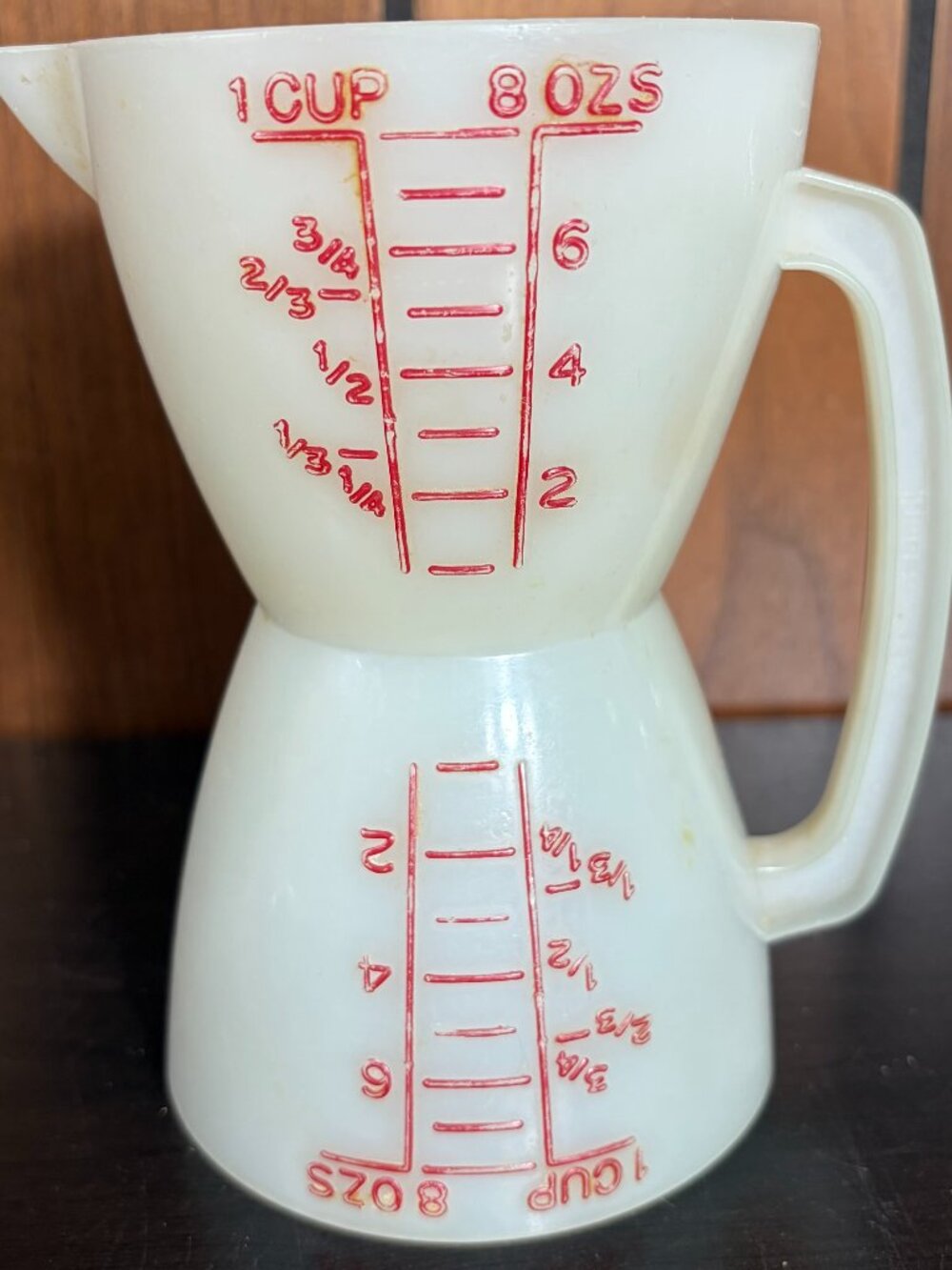 Vintage 1970s Tupperware Double Measuring Cup Wet Dry Ingredients Hourglass EUC